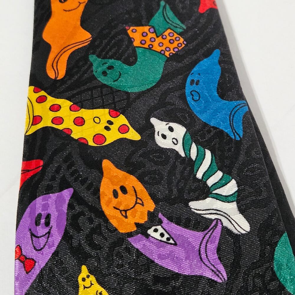 VTG Halloween Brothers Ghosts Neck Tie Multicolor Flamboyant Cartoonish - Picture 3 of 6